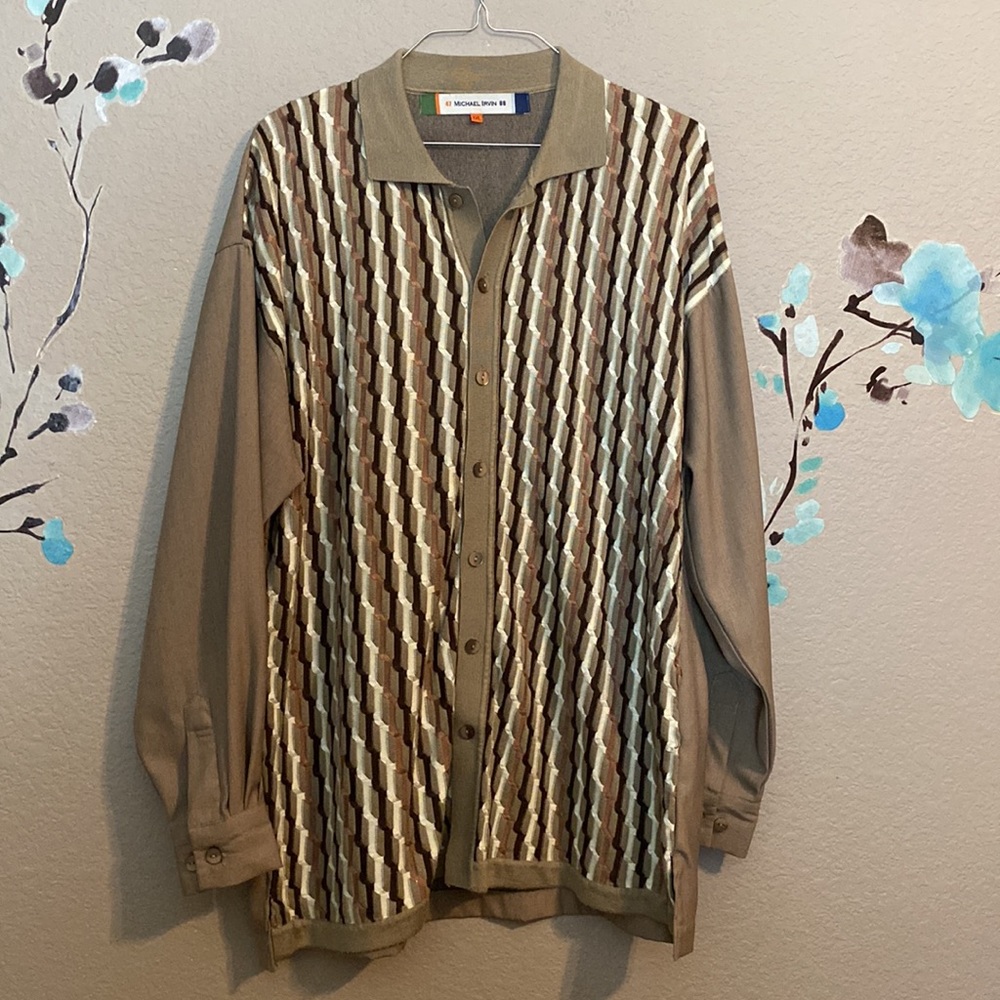 Chemise Vintage Michael Irvin Playmaker 88 En Soie - Taille M, Motif Géométrique Brodé